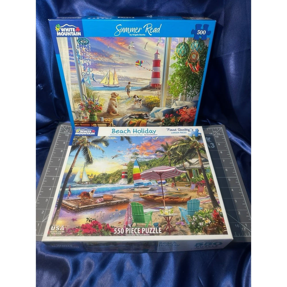 LOT of 2 White Mountain Puzzles 550pc Beach Holiday #1609/Summer Read #2097 500p